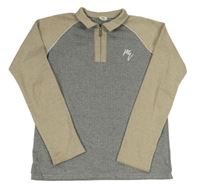 Černo-hnědo-šedá vzorovaná polo mikina s výšivkou River Island