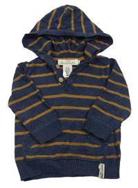 Tmavomodro-hnědý pruhovaný svetr s kapucí H&M