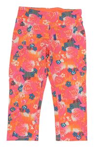 Neonově oranžovo-růžové květované sportovní capri legíny