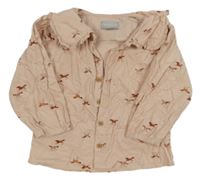 Růžová manšestrová halenka s koňmi a límečkem Primark