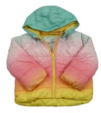 Tyrkysovo-růžovo-žlutá ombré prošívaná šusťáková zateplená bunda s kapucí M&S