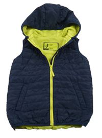 Tmavomodrá prošívaná šusťáková zateplená vesta s kapucí Topolino