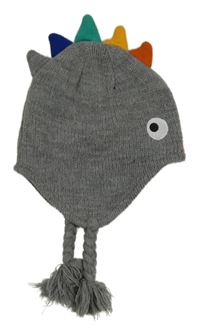 Šedá melírovaná pletená čepice s ostny - dinosaurus Matalan