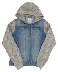 Modro-šedá riflovo/tepláková bunda se sluchátky a kapucí Pepperts