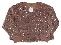 Nové - Starorůžová flitrová podšitá mikina Next