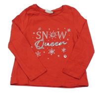 Červené triko s vločkami a nápisem s flitry Matalan