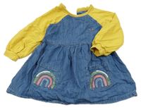 Modro-horčicové riflovo/teplákové šaty s duhami Next