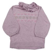 Růžový melírovaný svetr se vzorem a límečkem Nutmeg