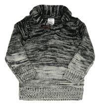 Černo-šedý melírovaný svetr s límcem Urban Rascals