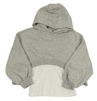 Šedá melírovaná crop mikina s všitým žebrovaným topem a kapucí Next