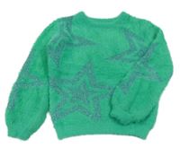 Zelený chlupatý svetr s hvězdami Dunnes