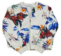 Bílá květovaná propínací mikina s listy