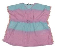 Růžovo-modrá třpytivá plážová tunika s bambulemi George