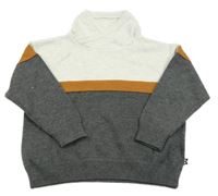 Světlešedo-tmavošedo-hnědý svetr s límcem Okaidi