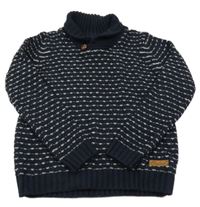 Tmavomodro-bílý pruhovaný svetr s límcem Rebel