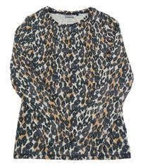 Šedo-černo-hnědé žebrované triko s leopardím vzorem Next