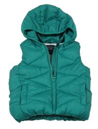 Zelená kostkovaná prošívaná šusťáková zateplená vesta s kapucí Next