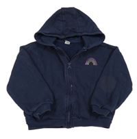 Tmavomodrá propínací oversize mikina s duhou a kapucí Tu