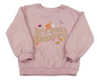 Růžová mikina s nápisem a květinami Matalan