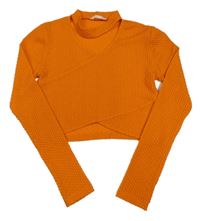 Cihlové vzorované crop triko s průstřihem Matalan