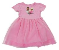 Růžové šaty s tylovou sukní a Barbie H&M