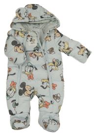Světlemodrá šusťáková zimní kombinéza s Mickeym s přáteli a kapucí Primark
