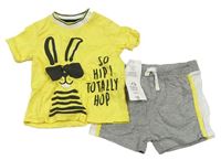 2 set - Žluté tričko s králíkem + šedé kraťasy F&F