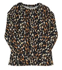 Černo-hnědé leopardí žebrované triko Next