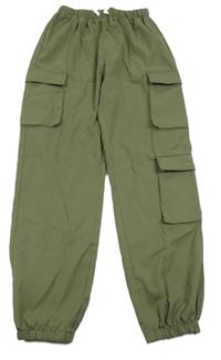 Khaki cuff lehké kalhoty s kapsami shein