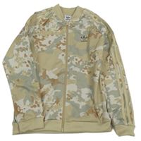 Khaki-světlezelená army sportovní propínací mikina s logem Adidas