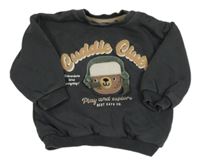 Tmavošedá mikina s medvědem a nápisem F&F