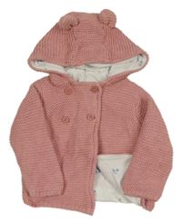 Růžový pletený podšitý propínací svetr s kapucí M&S