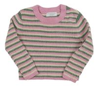 Růžovo-zeleno-smetanový pruhovaný žebrovaný žinylkový svetr Primark