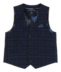 Tmavomodrá kostkovaná společenská vesta Next