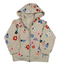 Smetanová propínací mikina s barevnými květy a kapucí M&S