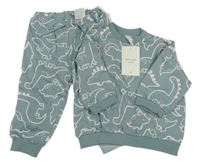Nové - 2 set - zelenošedá vzorovaná mikina s dinosaury + tepláky H&M