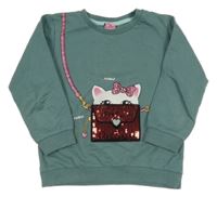 Tmavozelená mikina s kabelkou z flitrů Kiki&Koko