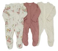 Nové - 3x overal - starorůžový + bílý květovaný + bílý vzorovaný F&F