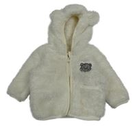 Bílá chlupatá propínací mikina s medvědem a kapucí Ergee