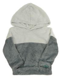 Bílo-šedá plyšová mikina s kapucí 