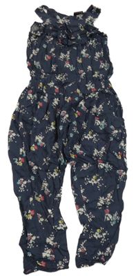 Tmavomodrý květovaný lehký kalhotový overal Next