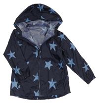 Tmavomodrá šusťáková větrovka s hvězdami a kapucí 