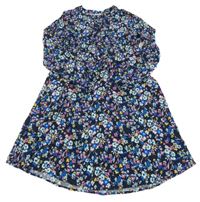 Tmavomodro-barevné květované lehké šaty Pocopiano