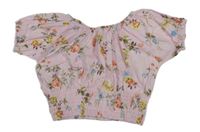 Světlerůžové crop tričko s květinami 