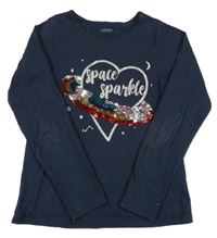 Tmavomodré triko se srdcem a flitry Vertbaudet