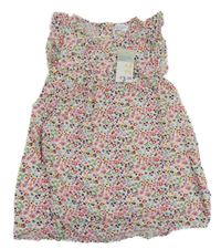 Nové - bílé barevné květované lehké šaty s volánky Primark