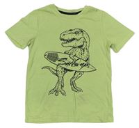 Zelené tričko s dinosaurem a surfem Tu