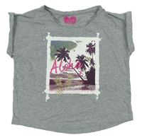 Šedé melírované crop tričko s palmami F&F