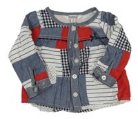 Modro-bílo-červená vzorovaná patchwork halenka Kanz