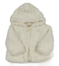 Bílý kožešinový zateplený kabátek s kapucí 